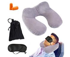 Cuscino da Viaggio Ggonfiabile,Cuscino Viaggio Collo,Cuscino Aereo Viaggio,Cuscino Collo,Cuscino Cervicale da Viaggio,con Rivestimento Lavabile in Morbido Velluto per Aereo,Treno,Macchina,Ufficio