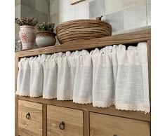 ACMHNC Tenda Corta Stile Rustico Tende da Cucina Trasparenti Moderne Tenda da Bistrot Mantovana Finestra a Pannello,Beige,W x H 100x30cm