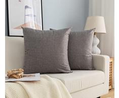 Coppia Federe Cuscini in Simil Lino Antiacaro e Ipoallergenico Per Divano e Letto Copricuscini Arredamento Casa con Zip Invisibile 2 pezzi (60x60cm, Grigio)