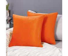 Deconovo Federe Cuscini 50x50 CM per Divano Camera da Letto, Copricuscini Arredo Casa, Fodere Moderne Elegante Morbido Resistente, in Velluto, con la Cerniera Invisibile, Set da 2, Arancione