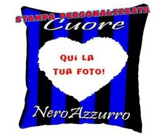 CUSCINO PERSONALIZZATO PERSONALIZZABILE STAMPA FOTO SPORT CALCIO CUORE NERO AZZURRO INTER