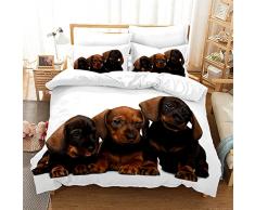 ZAHOCAI Copripiumino Matrimoniale 240x220 cm Bassotto Bianco microfibra parure copripiumino matrimoniale + 2 Federe 50x80 cm con cerniera - morbidissimo parure copripiumone matrimoniale