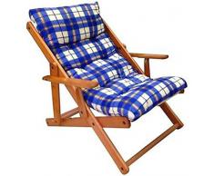 POLTRONA SEDIA SDRAIO RELAX 3 POSIZIONI IN LEGNO PIEGHEVOLE CUSCINO IMBOTTITO H 100 CM SOGGIORNO CUCINA SALONE DIVANO ARMCHAIR SOFA (AZZURRA)