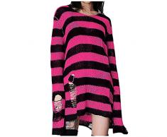 Maglione da donna per punk gotico scava fuori foro rotto maglione maglia maglione Halloween pullover donna plaid cardigan, rosa, Taglia unica