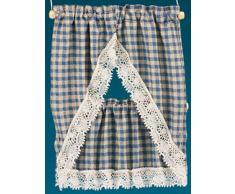 Melody Jane Casa delle Bambole Blu Beige a Quadretti Country Cucina Tende & Mantovana 1:12 Accessorio