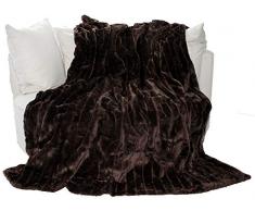 Auro - Plaid in pile, effetto pelliccia, di elevata qualità, Fibra sintetica, marrone, 200 x 150 cm