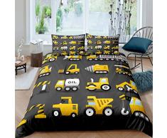 Copripiumone per bambini e ragazzi, per bambini, con trattore, taglia singola, set di biancheria da letto per bambini e ragazze, con motivo cartoni animati, colore: giallo grigio