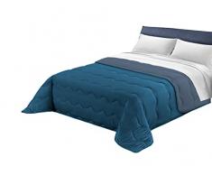 Trapunta Invernale Tinta Unita Double Face Matrimoniale Imbottita 300 gr/mq Piumone Caldo Letto 2 Piazze 260x260 cm Made in Italy Bicolore Petrolio Ottanio Mod. D