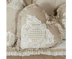 Cuscino Arredo a Forma di Cuore in Velluto con Volant e Pizzo Stile Shabby Chic 46 x 46 Colore Beige