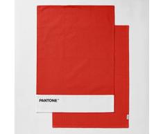 Pantone™ - Set 2 Strofinacci 50x70 cm in 100% Cotone 220g. 1 Tinta Unita con Logo e 1 a Nido dApe. 2 Pezzi, Rosso