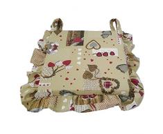Cuscino shabby cuore bordeaux con volant 40x40 spessore 5 cm, copri sedia cucina, Euronovità