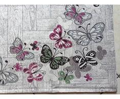 By Suardi - Tappeto arredo Passatoia Cucina Farfalle in ciniglia Made in Italy - Cm 55x190 - Rosa-verde