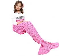 eCrazyBaby Coperta a Coda di Sirena indossabile, Tutte Le Stagioni Caldo Coperte da Letto a Maglia Divano Soggiorno Trapunta per Bambini, Modello di Squame di Pesce, 140 x 70 cm, Rosa Chiaro