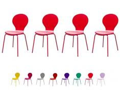 Tenzo 610-069, Set di 4 sedie di design Flower, seduta in compensato laccato opaco, cuscino in finta pelle e gambe in metallo laccato, 87 x 46 x 57 cm, Rosso (Rot)
