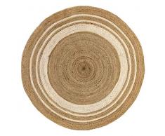 HAMID Tappeto di Iuta Alhambra Greca Colore Naturale Bianco Rotondo, 100% Fibra di Iuta Tappeto, Tessuto a Mano, Tappeto per Soggiorno, Camera da Letto, Corridoio, (200x200cm)