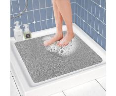Mkitnvy Tappetino Doccia Antiscivolo, 60 x 60 cm, tappetino antiscivolo con fori di drenaggio, PVC Luffa Tappetino Bagno, per Box Doccia Bagno, Grigio