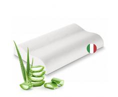 T-Sogno Cuscino letto Memory Foam 100% Made in Italy Aloe Vera - Dispositivo Medico - Guanciale 100% Anallergico, Traspirante, Anatomico, Sfoderabile e Lavabile - Ideale per Cervicale (Doppia Onda)