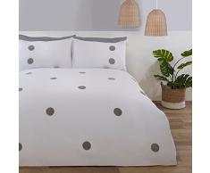 Sleepdown Set di biancheria da letto con federe per letto matrimoniale con ricami a pois bianchi e argentati, morbidi e comodi e facili da pulire, per letto matrimoniale (200 x 200 cm)