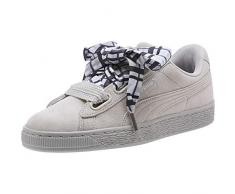 PUMA - Sneaker da donna in pelle scamosciata con cuore e plaid, Grigio (Grigio, viola, beige metallizzato.), 42 EU