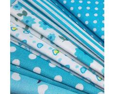 N A 7 pz Tessuti Stoffe Patchwork Tessuto Stampato Cotone Tessuti e Stoffe a Metro Cotone Scampoli Stoffa Fatansia per Cucito Materiale per Hobby Creativo (Blu Chiaro)