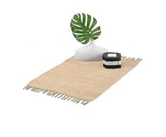 Relaxdays Tappeto Etnico, in Cotone Intrecciato, Misure 60x90 cm, Passatoia Antiscivolo, Guida con Frange, a Mano, Beige