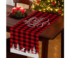 Runner da tavola di Natale, tovaglia e runner per la cena di Natalizio in plaid di bufalo rosso lungo nero 180 x 34cm, tovaglia runner per tavola di nataliz per decorazioni da tavola di natalizia