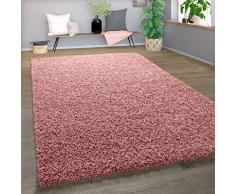 Tappeto Shaggy Pelo Alto Pelo Lungo Pregiato Alto Spessore del Pelo Tinta Unita Rosa Pastello, Dimensione:140x200 cm