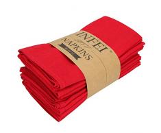 INFEI Tovaglioli di stoffa in cotone e lino tinta unita - Set di 12 (40 x 40 cm) - per eventi e uso domestico (rosso)