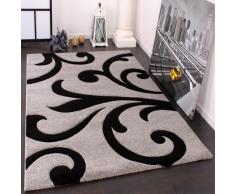 Tappeto Di Design Orlo Lavorato Moderno Ondulato Nei Colori Grigio Nero, Grösse:120x170 cm