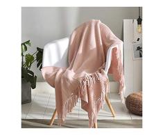 WEN Lotus Rosa Morbido Accogliente allUncinetto Lavorato a Maglia della Coperta del tiro della Coperta American Style Divano/Ufficio con Nappe, 125x170cm