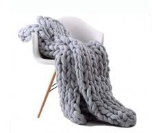 INSISTON Coperta Tessuta Mano per Bambini, Plaid A Mano in Maglia Morbida Fatta A Mano, Coperte a Maglia Grossa Filato Grosso, Coperta Home Decoration Gift,LightGray,60 * 120cm
