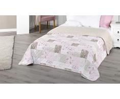 Copriletto XXL multiuso, coperta di circa 220 x 240 stile patchwork, rurale, copriletto per divano, letto, colori beige, lilla, terra, cioccolato, Microfibra, Blume Rot, ca. 220x240 cm