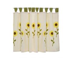 Busica Tenda Corta di Lino Floreale, Bellissima Tendina Stile Country, Mezza Tenda con Passanti per Cucina Café Bistro Soggiorno,Beige,W x H 150x87cm