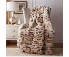 Fouriding Pelliccia Sintetica Lancio Coperta, Inverno Morbido Caldo Bolla Pelliccia Sintetica Coperta in Pile per Letto Divano Coperta Casual Coperta Copriletto (100×150CM, Marrone beige)