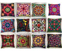 indiano Suzani designer Home Decor divano Pillow case Handmade copricuscino decorativo floreale boho chic Bohemien cuscino copertura, ricamato a mano cuscino 16 x 16 (10 pezzi)