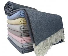Coperta in cashmere, 100% lana, 140 x 200 cm, coperta a quadri, molto morbida, plaid "Faro" , Lana, grigio scuro, 140 x 200 cm