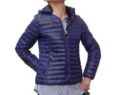 Giacca 100 Grammi Leggera Foderata Avvitata Ecologica Piumino Trapuntino Cappuccio Mezza Stagione Donna Ragazza Moda (S 40 IT Donna, Blu)