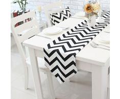 UKGiftOnline Chevron-Tovaglioli in cotone e lino, motivo a Zig Zag, in tela stampata, colore: bianco misto Runner da tavolo, colore: nero, giallo, arancio, blu, azzurro, colore: grigio, Cotone/cotone misto/lino, nero, 30x160cm