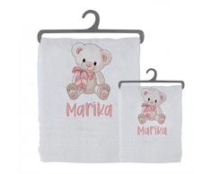 Generico Set 2 asciugamani bagno personalizzati 100% cotone made in Italy asciugamano viso asciugamano ospite bianco con stampa personalizzata idea regalo bagno doccia biancheria casa bambina bebè 10