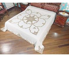 Pizzo Cantù, RICATEX Elegante copriletto, tovaglia, lenzuolo con fodere per cuscini in 3 set, design in 100% Lino e Pizzo Cantu, Italiano classico per la