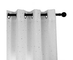 GIRASOLE HOME® Coppia Tende Bianche Semi Oscuranti Fantasia Stelline Argentate Tenda per Soggiorno Camera Cameretta Cucina e Interni 2 Pannelli con Occhielli (Bianco, 140x290cm)
