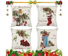 Ambolio 4 Pezzi,Natale Federa Cuscini,Buon Natale Cuscini per Divani Decorativo,Copricuscini Natalizi,Divano Cuscino Natalizio Fodere,Cotone Biancheria Cuscino,Cuscino Caso Federa. (Calzini Bianchi)