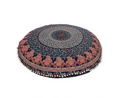 AAKARSHAN 81,3 cm Blu Boemia Indiano Cuscino Decorativo Cuscino da Pavimento Boho Mandala Hippie Sea ottomano Pouf, Pom Pom guanciale