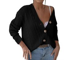 Zldhxyf Top da donna casual a maniche lunghe con scollo a V in maglione lavorato alluncinetto con torsione solida Piumino Invernale Pelliccia