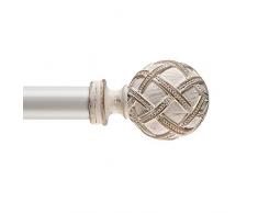 Ycolnaefllr 2,54 cm di diametro bastone per tende per finestre pesanti Drapery Rods lunghezza regolabile da 121 a 213 cm, regolabile singolo bastone per tende con fiocco in resina, Bianco invecchiato