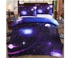 WONGS BEDDING Galaxy Copripiumino Singolo 2 pezzi Reversibile Sky Universe Moon Copripiumino stampato con trapunta con chiusura a cerniera per biancheria da letto Decro, morbida microfibra 135x200cm