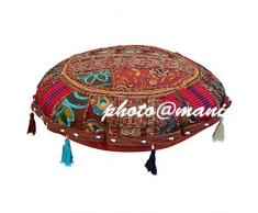 Maniona Crafts – 81,3 cm rotondo verde indiano patchwork decorativo Cuscino da pavimento Seating cuscino gettare copertura bohémien