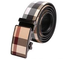 Uomo Cintura A Quadri Moda Vera Pelle Cricchetto Fibbia Cintura Jeans Automatici Studente Regalo Natale Cintura Off White Marrone Nero Barra Colori 40~50 Pollici (Plaid,105cm)