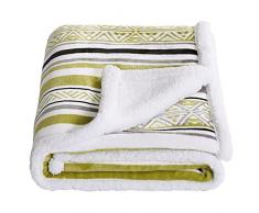 SOCHOW Coperta Plaid in Pile Sherpa, Coperta con Motivo Geometrico a Righe Morbida e Calda per Letto, Divano e sedie, 150 x 200 cm, Verde Avocado