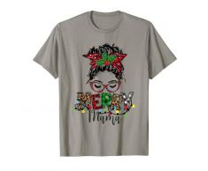 Merry Mama rosso plaid pelle leopardo, occhiali, capelli disordinati Maglietta